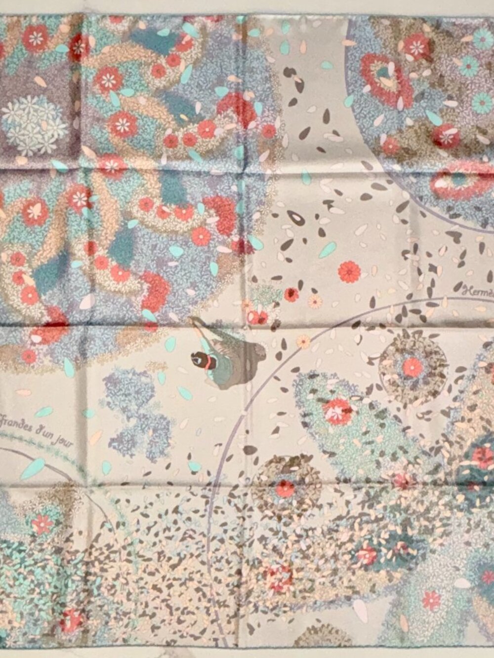 Hermès Carré 90 Offrandes d'un jour Silk Scarf by Dimitri Rybaltchenko - Gray